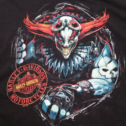 HARLEY DAVIDSON Double-sided Print T-shirt 2XL Black Cotton Skull Clown BALTIMORE Big Size