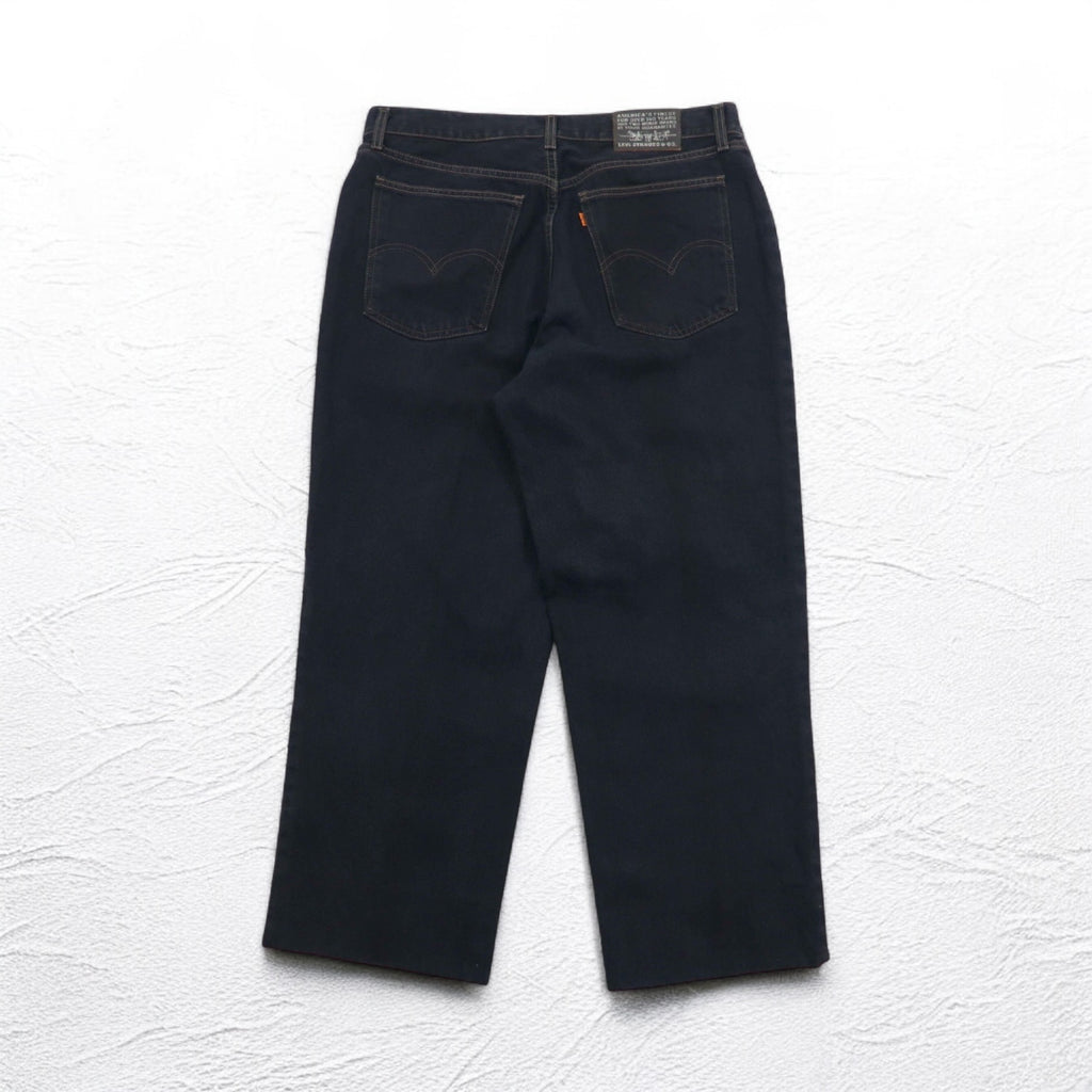 Levi's Made in Italy 90s Orange Tab 412 Euro Model Denim Pants L Black Button Fly Leather Patch