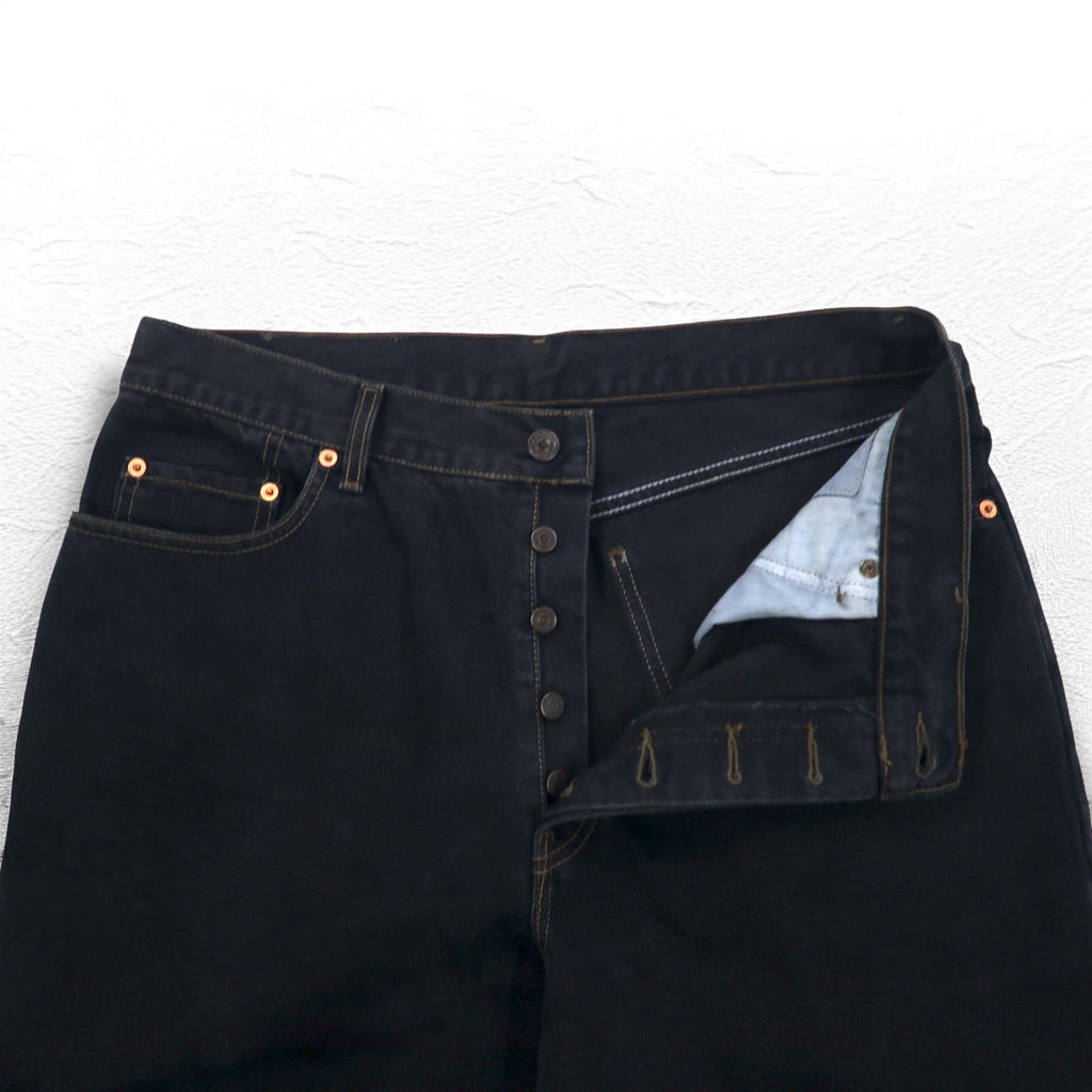Levi's Made in Italy 90s Orange Tab 412 Euro Model Denim Pants L Black Button Fly Leather Patch