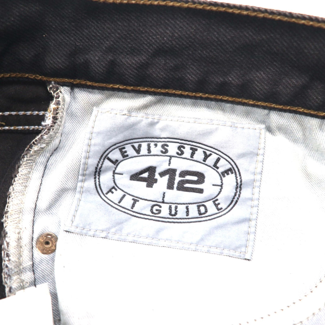 Levi's Made in Italy 90s Orange Tab 412 Euro Model Denim Pants L Black Button Fly Leather Patch