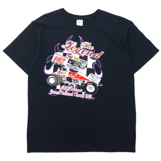 日本然リトテ-古着オンライン-GILDAN レーシングカー 両面プリント Tシャツ L ブラック コットン THE LEGEND-