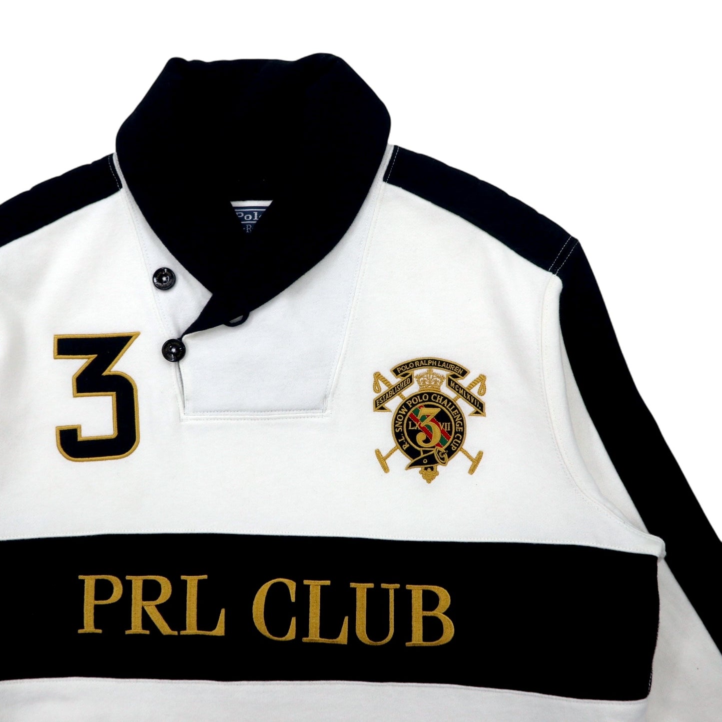 Polo by Ralph Lauren 90年代 ショールカラー スウェット L ホワイト コットン 裏起毛 PRL CLUB ロゴ 刺繍