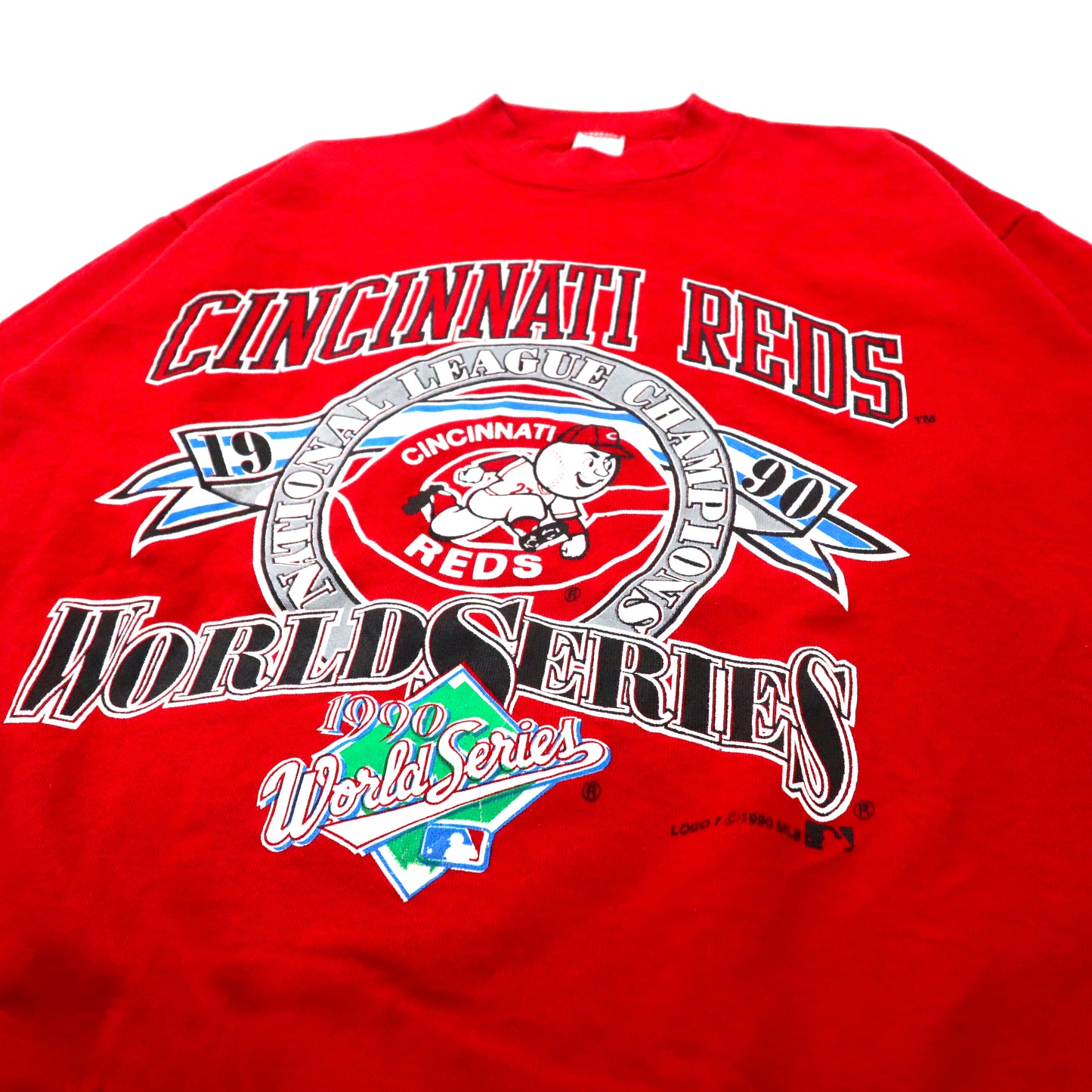 USA製 MLB CINCINNATI REDS ベースボールプリントスウェット XL レッド コットン 裏起毛 LOGO7ボディ 90年代