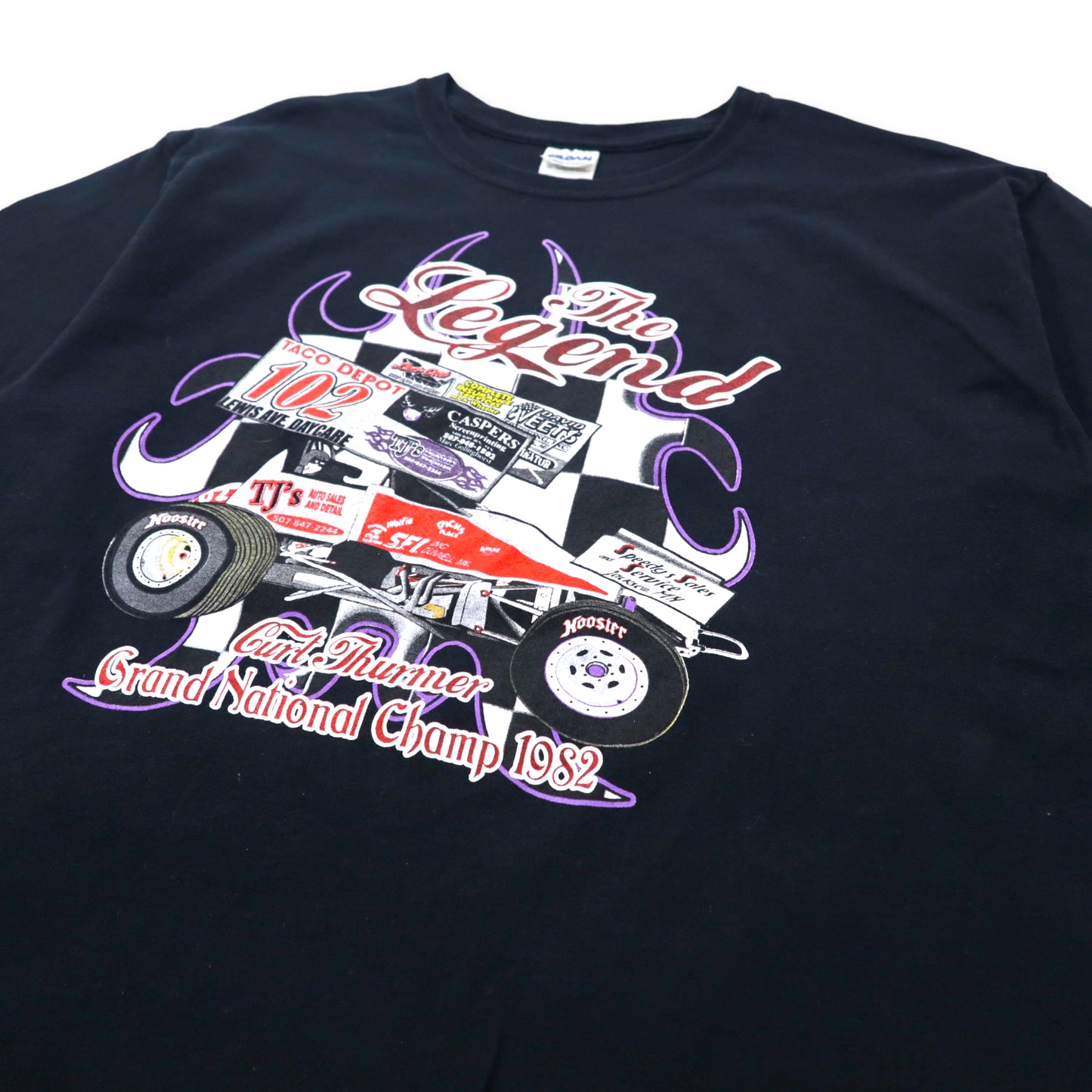 GILDAN レーシングカー 両面プリント Tシャツ L ブラック コットン THE LEGEND