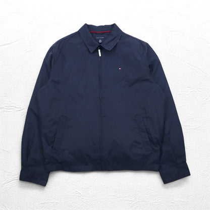TOMMY HILFIGER スウィングトップ ハリントンジャケット XL ネイビー ナイロン 裏地チェック ワンポイントロゴ刺繍