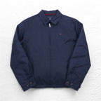 TOMMY HILFIGER Swing Top Harrington Jacket XL Navy Nylon Check Lining One Point Logo Embroidery