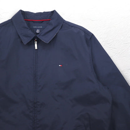 TOMMY HILFIGER スウィングトップ ハリントンジャケット XL ネイビー ナイロン 裏地チェック ワンポイントロゴ刺繍