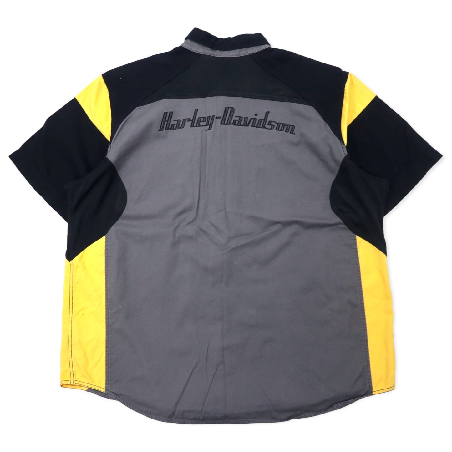 HARLEY DAVIDSON 半袖 ワークシャツ 3XL グレー コットン バックロゴ刺繍 ビッグサイズ