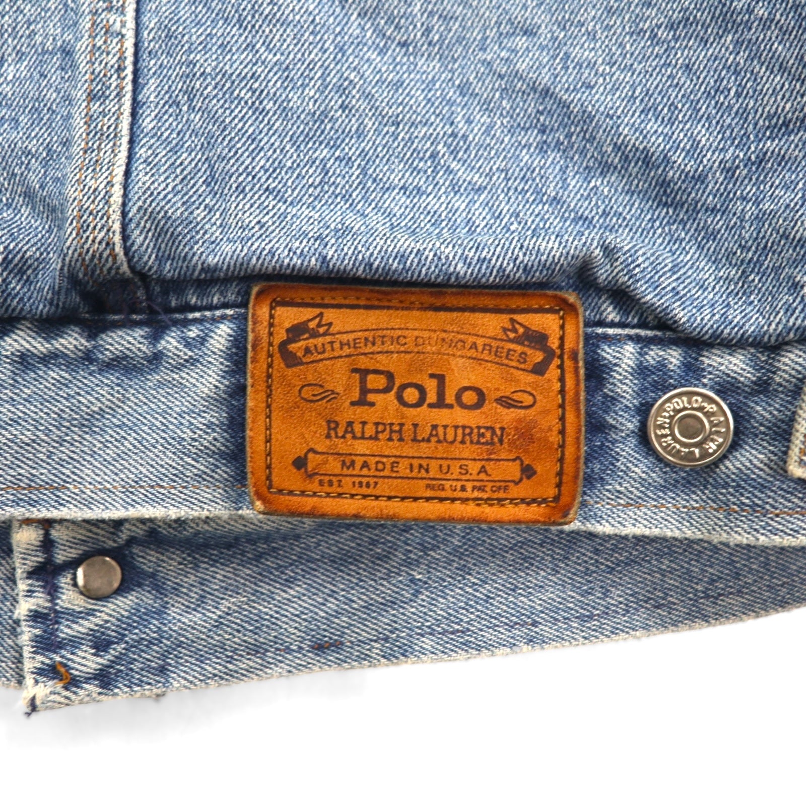Polo Ralph Lauren 1980s USA-made denim jacket, size XL, indigo, corduroy collar, white tag