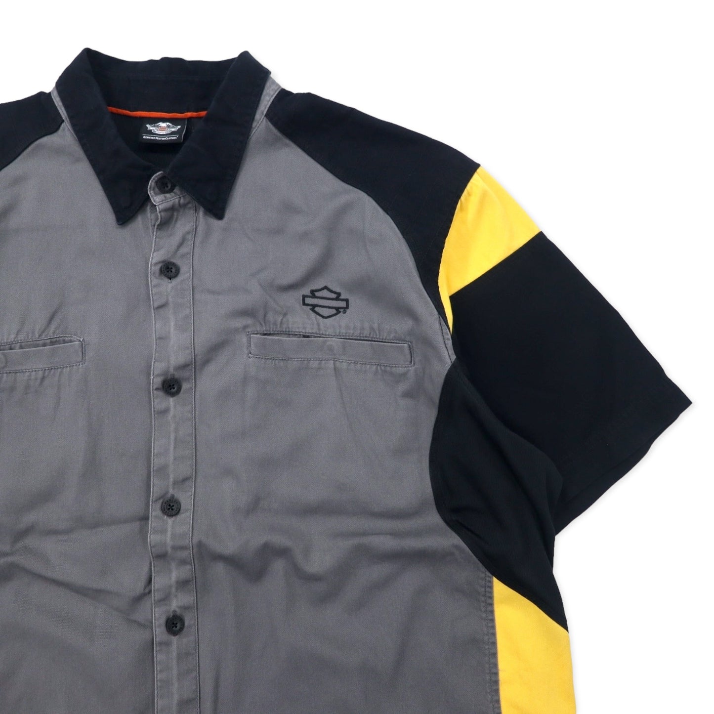 HARLEY DAVIDSON 半袖 ワークシャツ 3XL グレー コットン バックロゴ刺繍 ビッグサイズ
