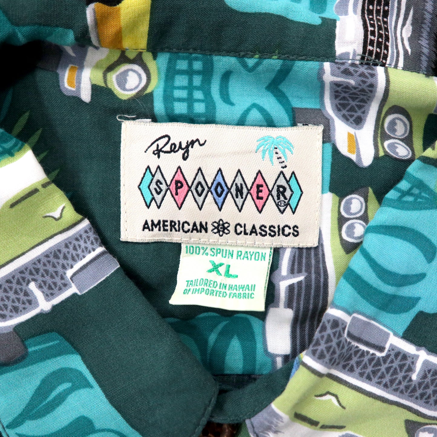 reyn spooner AMERICAN CLASSICS アロハシャツ XL グレー レーヨン レトロ クラシックカー 総柄