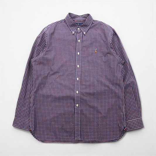 Ralph Lauren ボタンダウン シャツ XL ネイビー チェック SLIM FIT スモールポニー刺繡