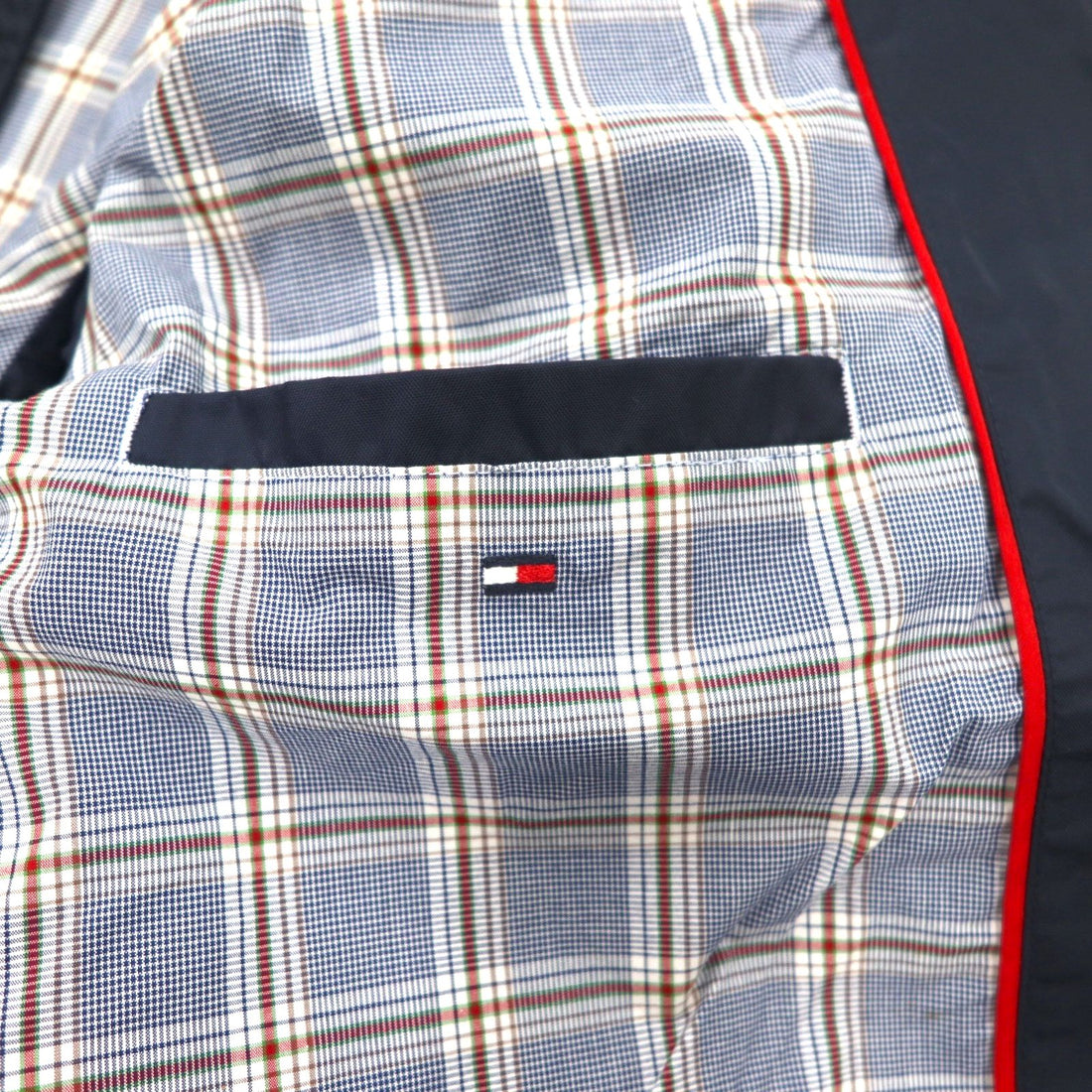 TOMMY HILFIGER Swing Top Harrington Jacket XL Navy Nylon Check Lining One Point Logo Embroidery