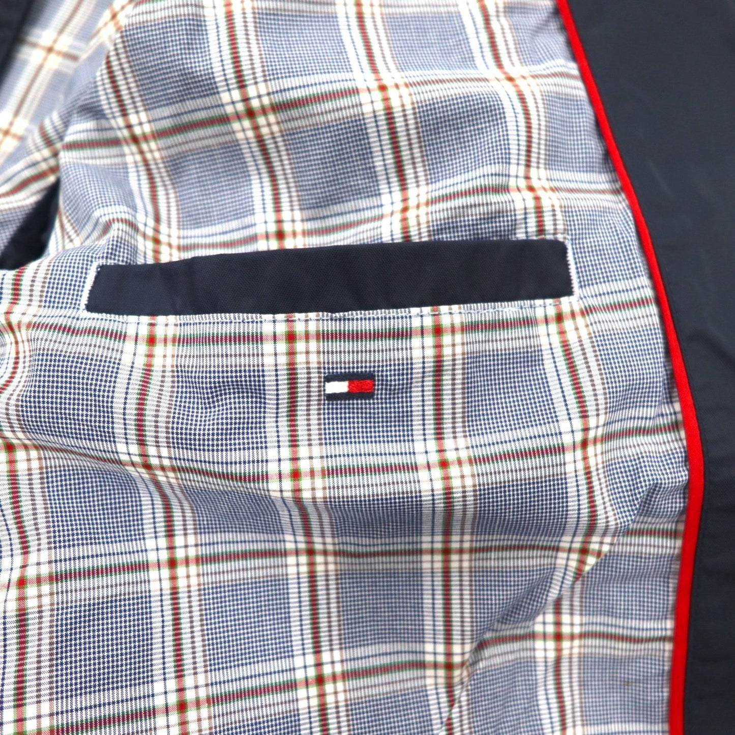 TOMMY HILFIGER スウィングトップ ハリントンジャケット XL ネイビー ナイロン 裏地チェック ワンポイントロゴ刺繍