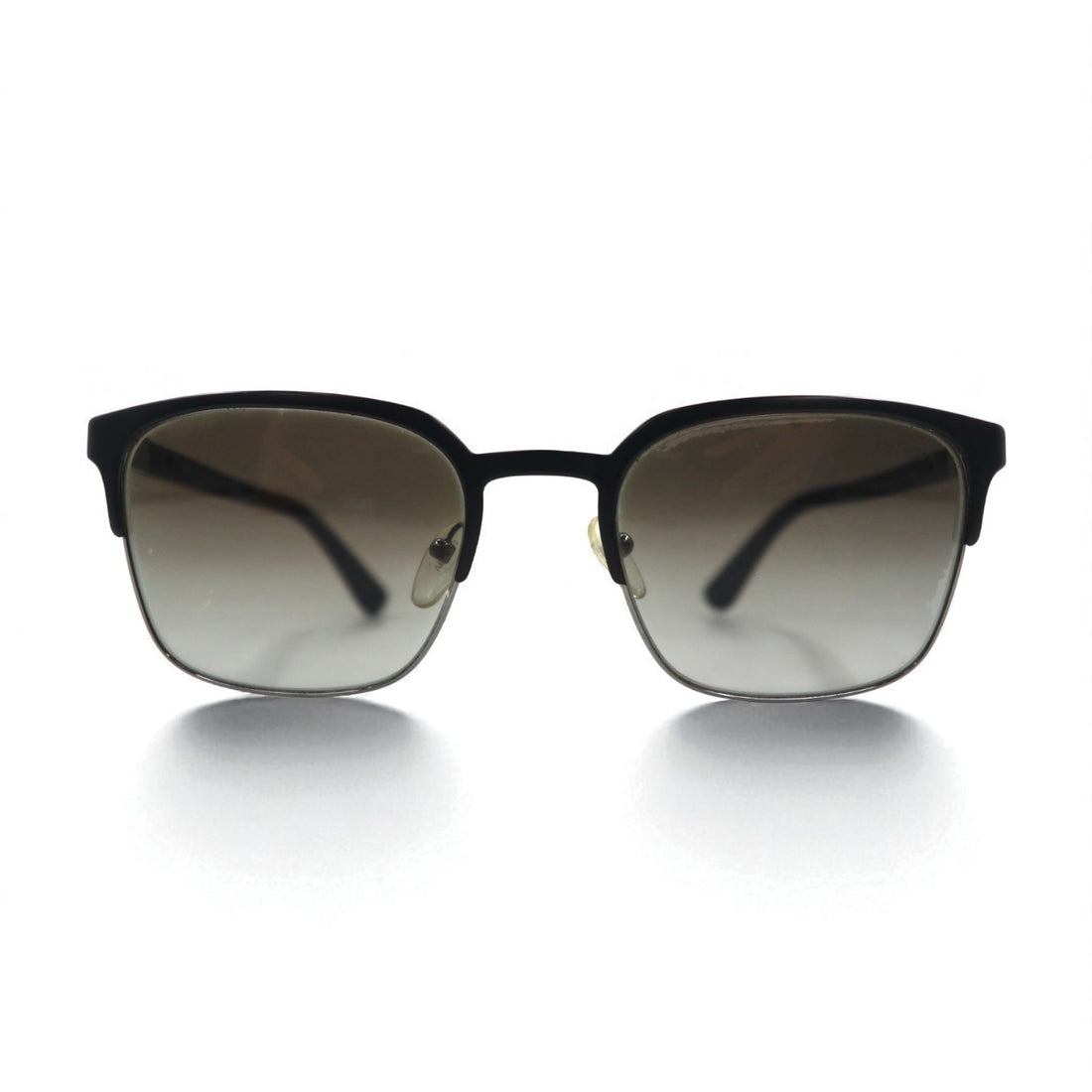PRADA Wellington Half-Rim Sunglasses, Black/Gunmetal, SPR61S, Size 55◻21, Made in Italy