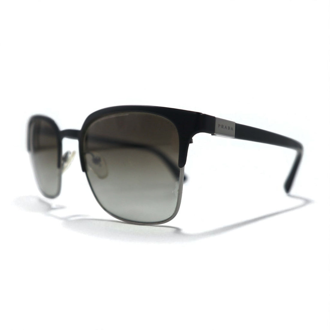 PRADA Wellington Half-Rim Sunglasses, Black/Gunmetal, SPR61S, Size 55◻21, Made in Italy