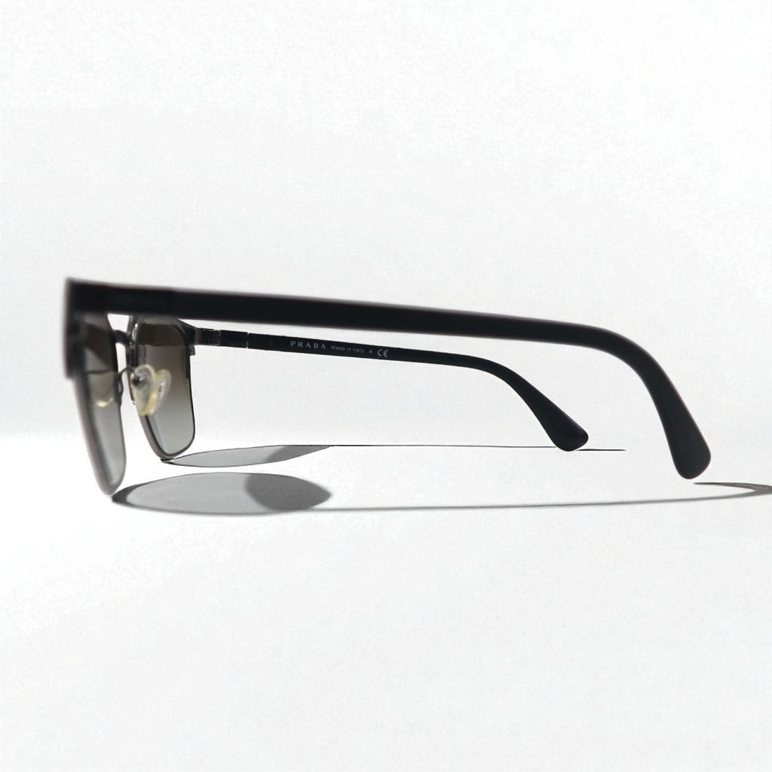 PRADA Wellington Half-Rim Sunglasses, Black/Gunmetal, SPR61S, Size 55◻21, Made in Italy