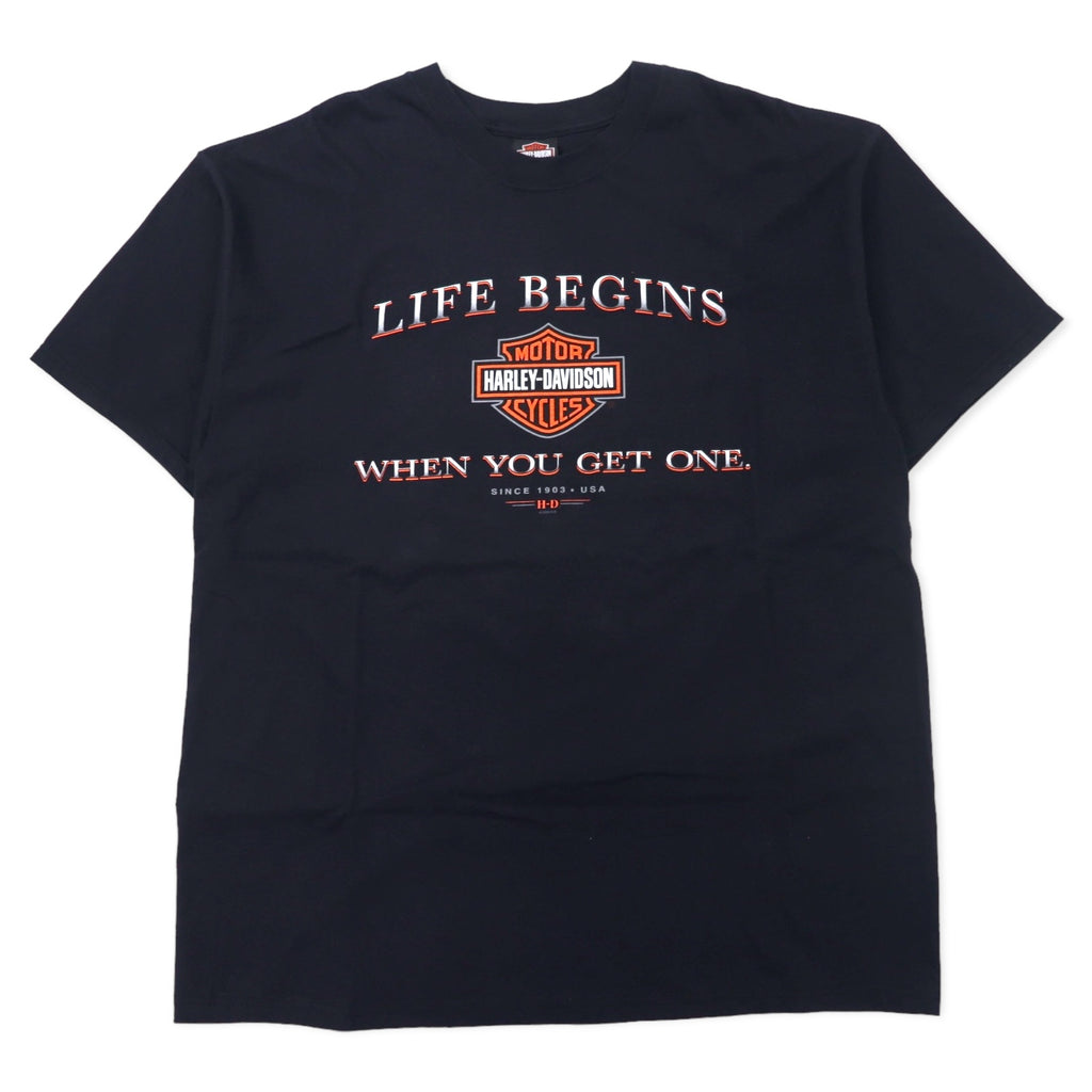 日本然リトテ-古着オンライン-HARLEY DAVIDSON USA製 ロゴプリント Tシャツ 2XL ブラック コットン Arkansas 両面プリント Hanes BEEFY-T ビッグサイズ-Harley Davidson USA MADE Logo Print T-Shirt 2XL Black Cotton Arkansas double-sided print Hanes Beefy-T Big Size