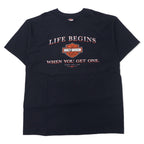 日本然リトテ-古着オンライン-HARLEY DAVIDSON USA製 ロゴプリント Tシャツ 2XL ブラック コットン Arkansas 両面プリント Hanes BEEFY-T ビッグサイズ-Harley Davidson USA MADE Logo Print T-Shirt 2XL Black Cotton Arkansas double-sided print Hanes Beefy-T Big Size