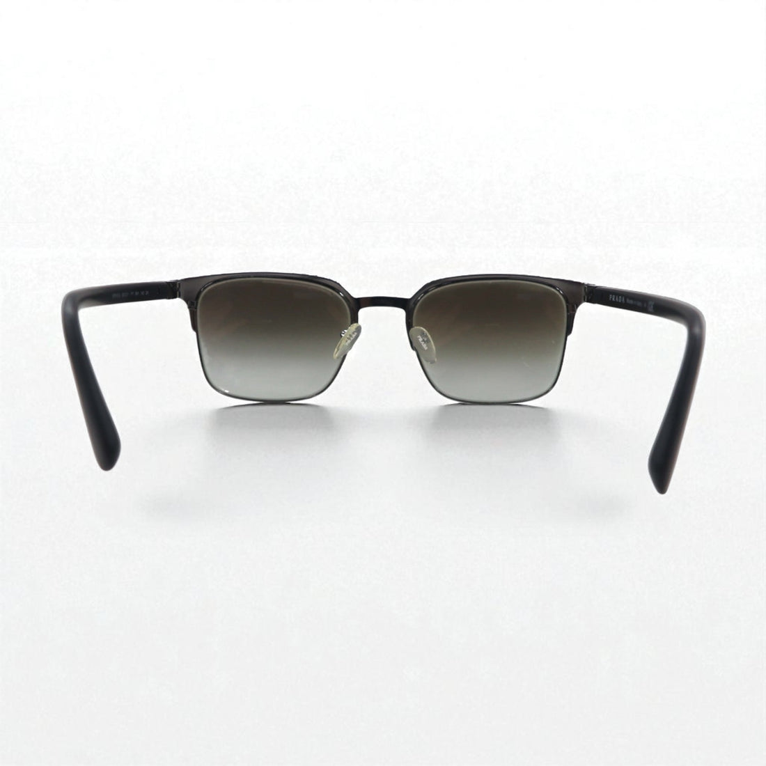 PRADA Wellington Half-Rim Sunglasses, Black/Gunmetal, SPR61S, Size 55◻21, Made in Italy