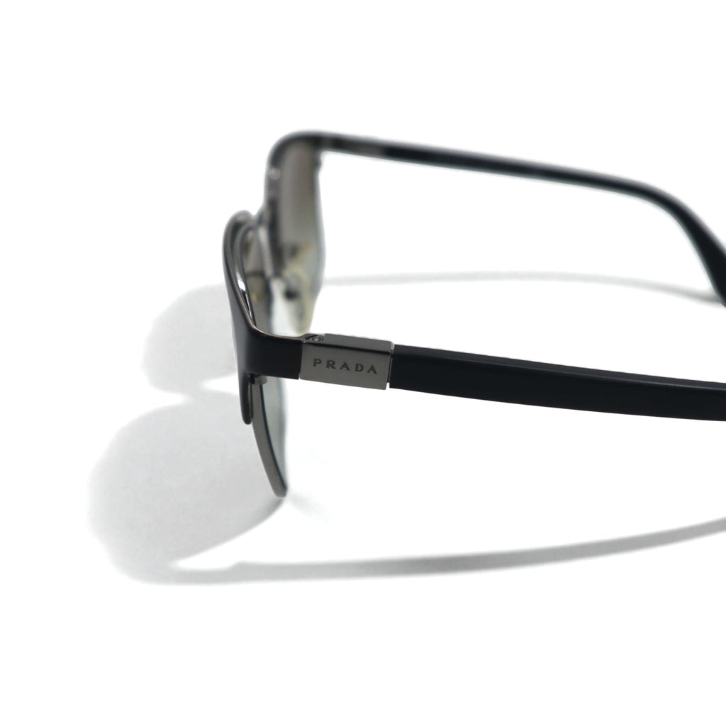 PRADA Wellington Half-Rim Sunglasses, Black/Gunmetal, SPR61S, Size 55◻21, Made in Italy