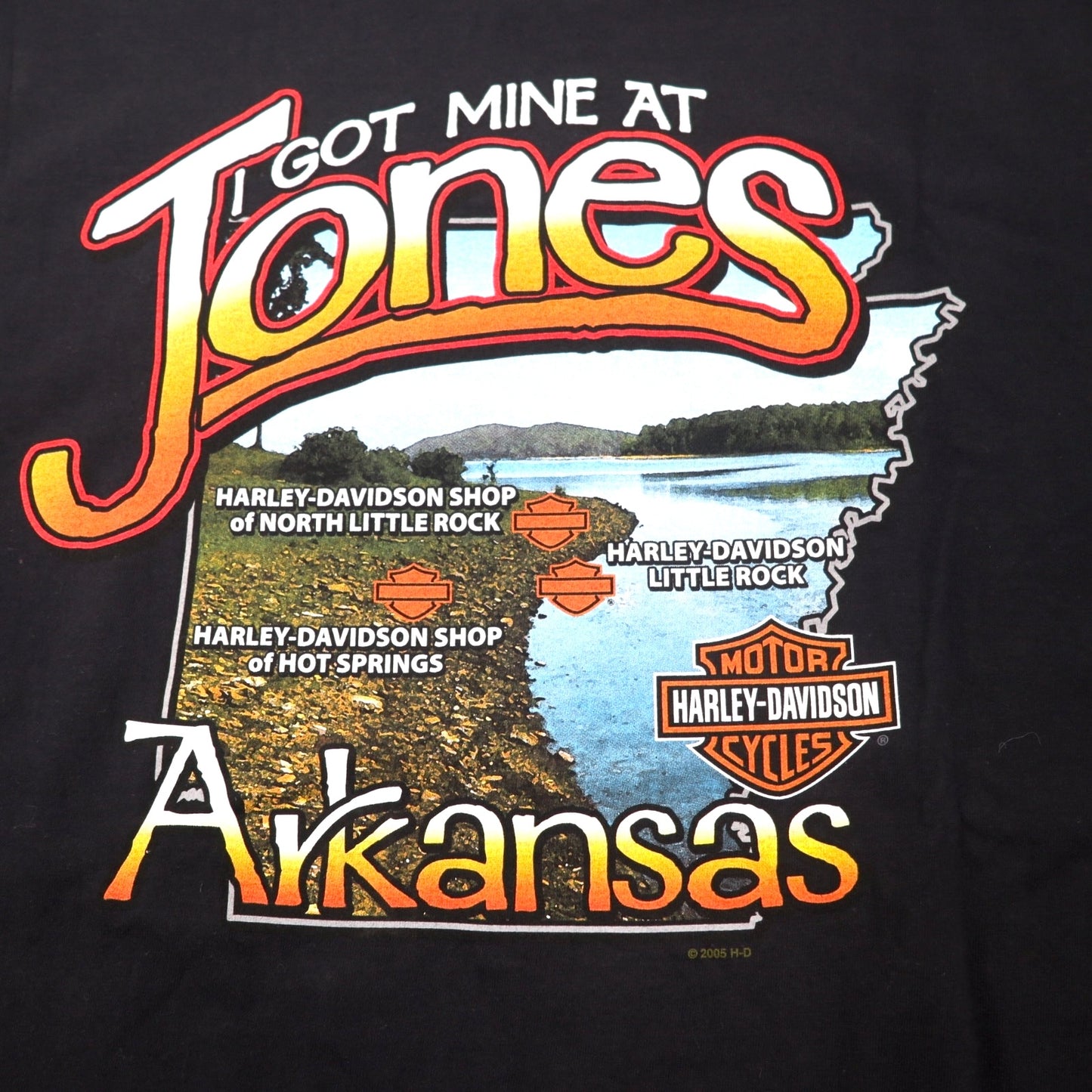 HARLEY DAVIDSON USA製 ロゴプリント Tシャツ 2XL ブラック コットン Arkansas 両面プリント Hanes BEEFY-T ビッグサイズ