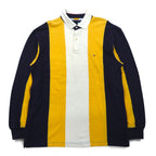 TOMMY HILFIGER Rugby Shirt L Yellow Navy Striped Cotton