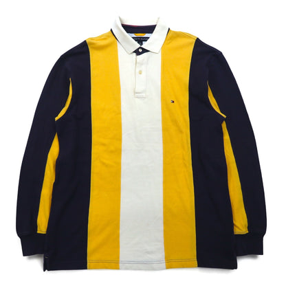 TOMMY HILFIGER ラガーシャツ L イエロー ネイビー ストライプ コットン