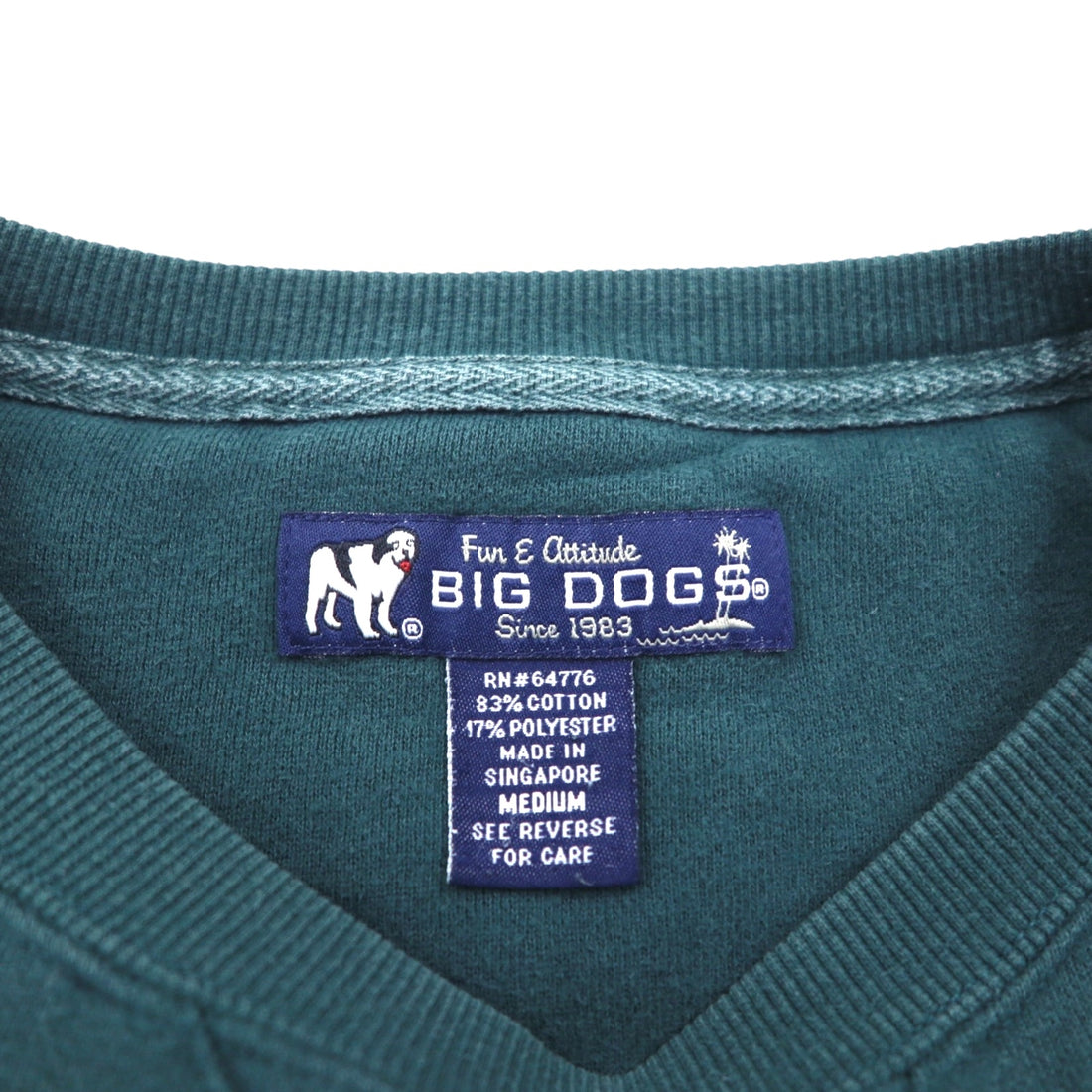 90s Vintage Sweatshirt, Front V, XL, Green Cotton, BIG DOGS