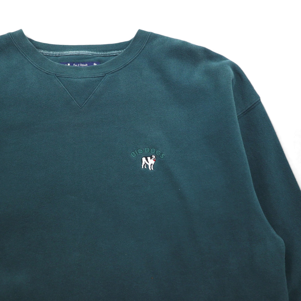 90s Vintage Sweatshirt, Front V, XL, Green Cotton, BIG DOGS