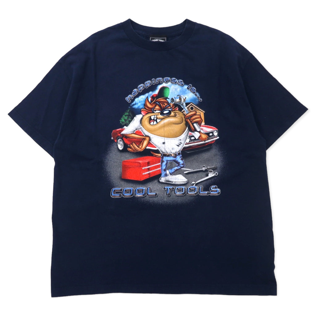 日本然リトテ-古着オンライン-LOONEY TUNES COLLECTION キャラクタープリント Tシャツ XL ネイビー コットン ダズマニアンデビル COOL TOOLS メキシコ製-LOONEY TUNES COLLECTION Character Print T-SHIRT XL Navy Cotton Dazmanian Devil COOL TOOLS Mexico Made