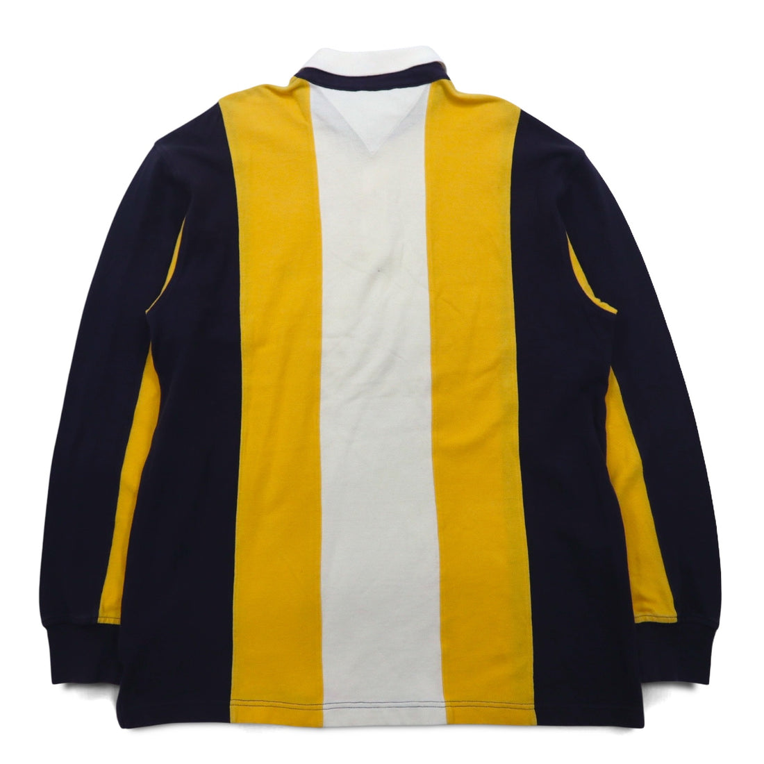 TOMMY HILFIGER Rugby Shirt L Yellow Navy Striped Cotton