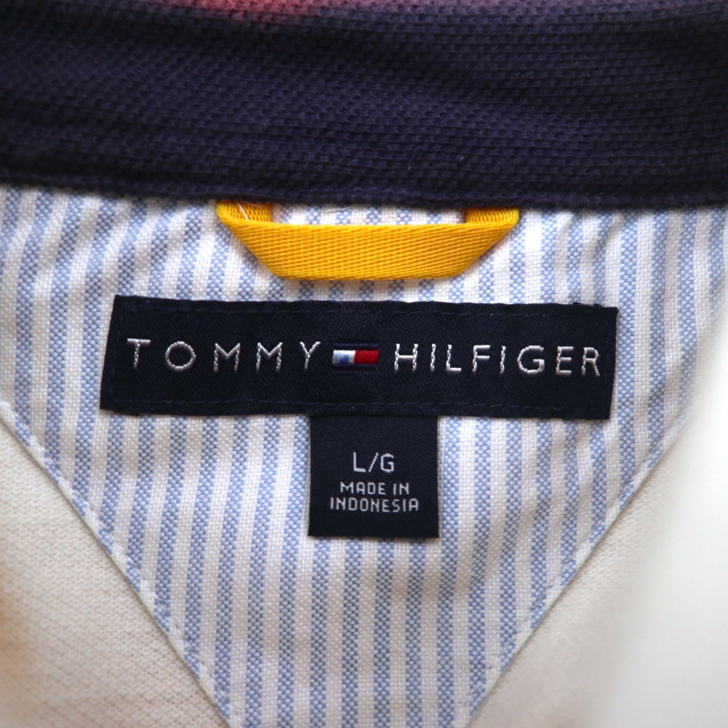 TOMMY HILFIGER ラガーシャツ L イエロー ネイビー ストライプ コットン