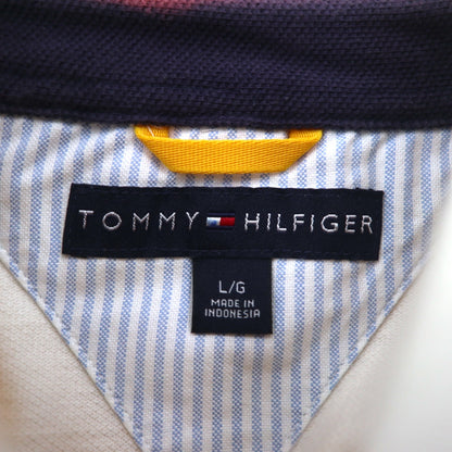 TOMMY HILFIGER ラガーシャツ L イエロー ネイビー ストライプ コットン