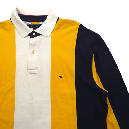 TOMMY HILFIGER ラガーシャツ L イエロー ネイビー ストライプ コットン