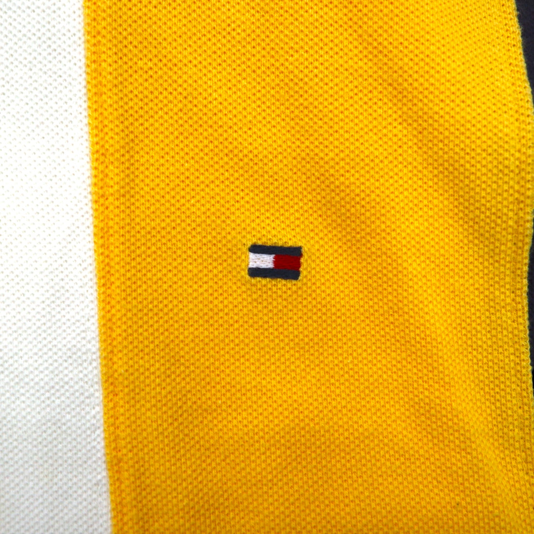 TOMMY HILFIGER Rugby Shirt L Yellow Navy Striped Cotton