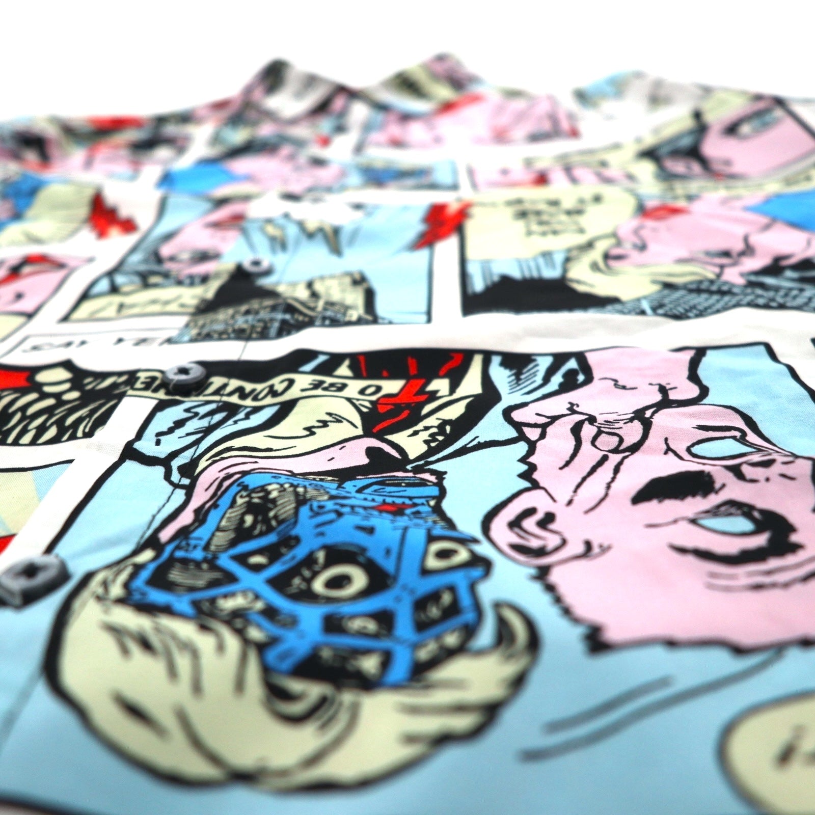 OH SNAP BY DRILL CLOTHING Co. American Comic Short Sleeve Shirt, Size L, Multicolor, All-Over Print, Pop Art, Stretch