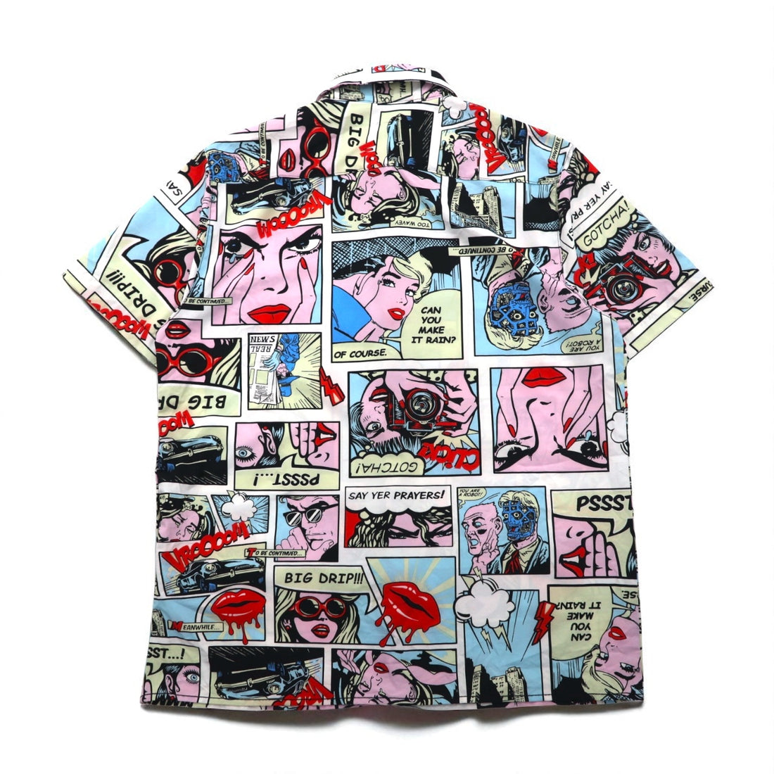 OH SNAP BY DRILL CLOTHING Co. American Comic Short Sleeve Shirt, Size L, Multicolor, All-Over Print, Pop Art, Stretch