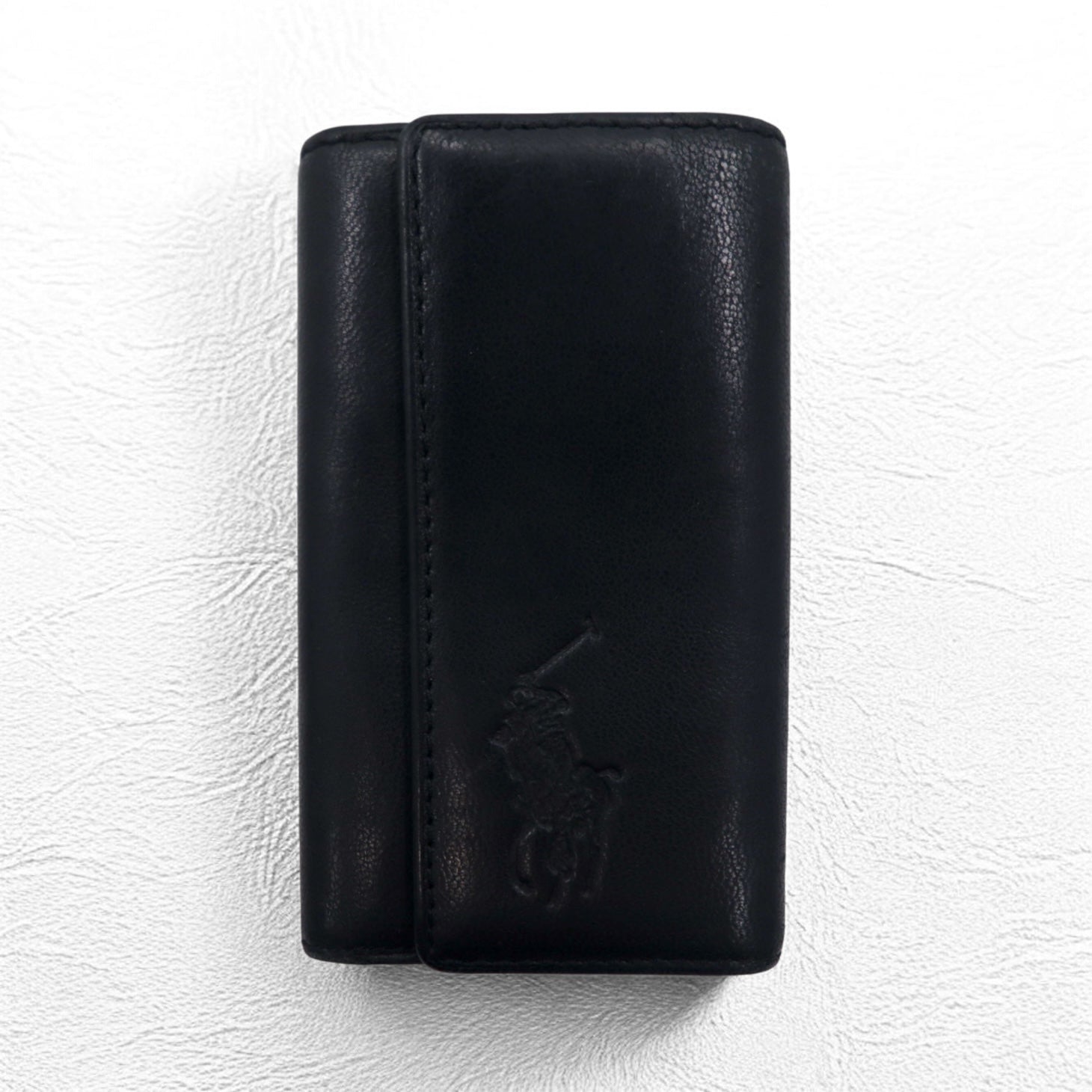 POLO RALPH LAUREN 5-ring key case in black leather with big pony
