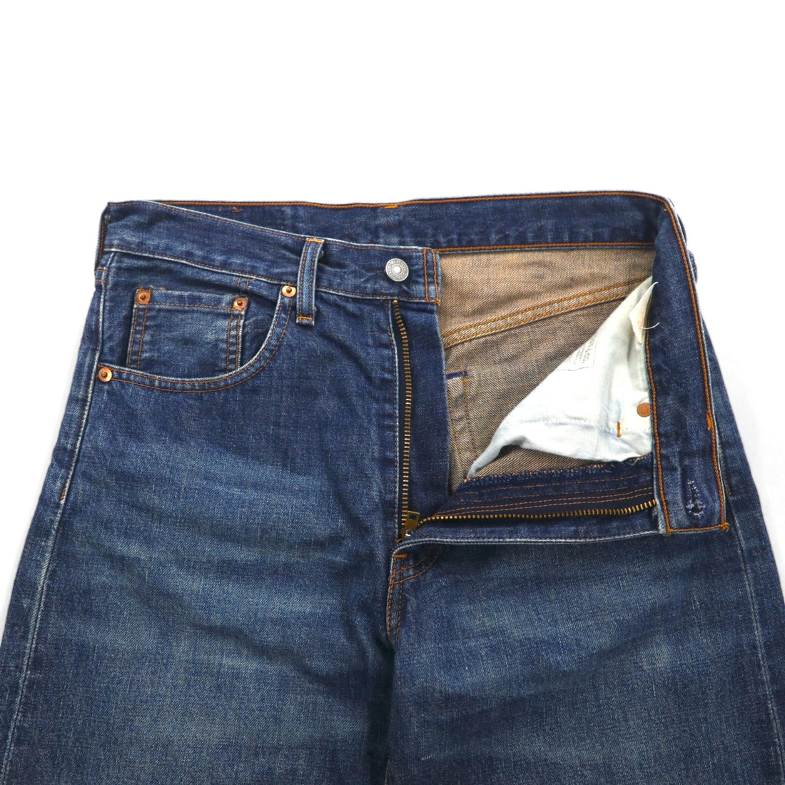 Levi's 90s Made in Japan 502-XX Reissue Big E Selvedge Denim Pants, Size M, Indigo Blue, Talon Zip, Uniform Fit, Used Look