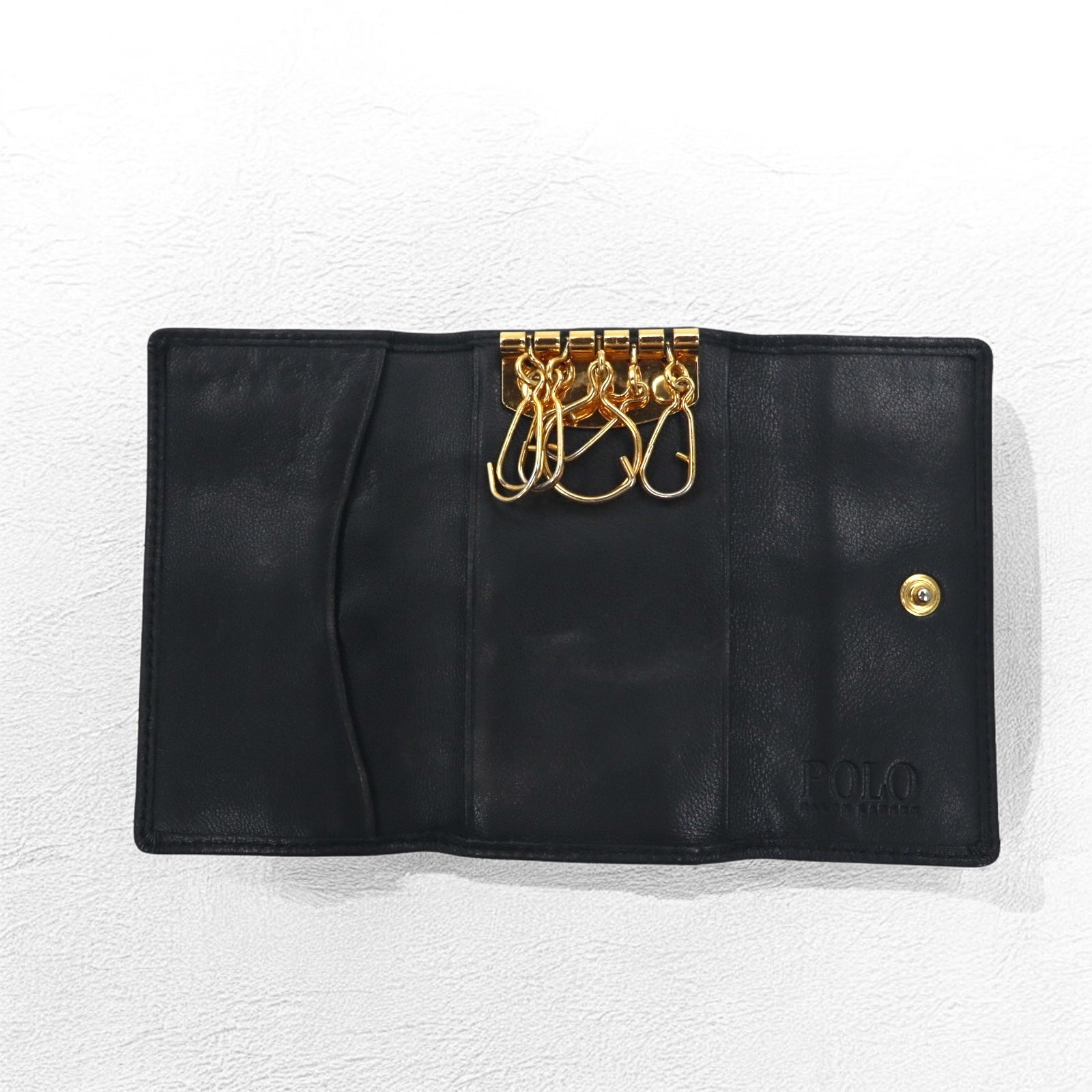 POLO RALPH LAUREN 5-ring key case in black leather with big pony