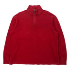 日本然リトテ-古着オンライン-Polo by Ralph Lauren ハーフジップ スウェット L レッド コットン スモールポニー刺繍-Polo by Ralph Lauren Half Zip Sweatshirt L Red Cotton Small Pony Embroidery