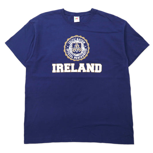 日本然リトテ-古着オンライン-FRUIT OF THE LOOM モロッコ製 カレッジプリント Tシャツ XL ネイビー コットン IRELAND ヨーロッパライン-