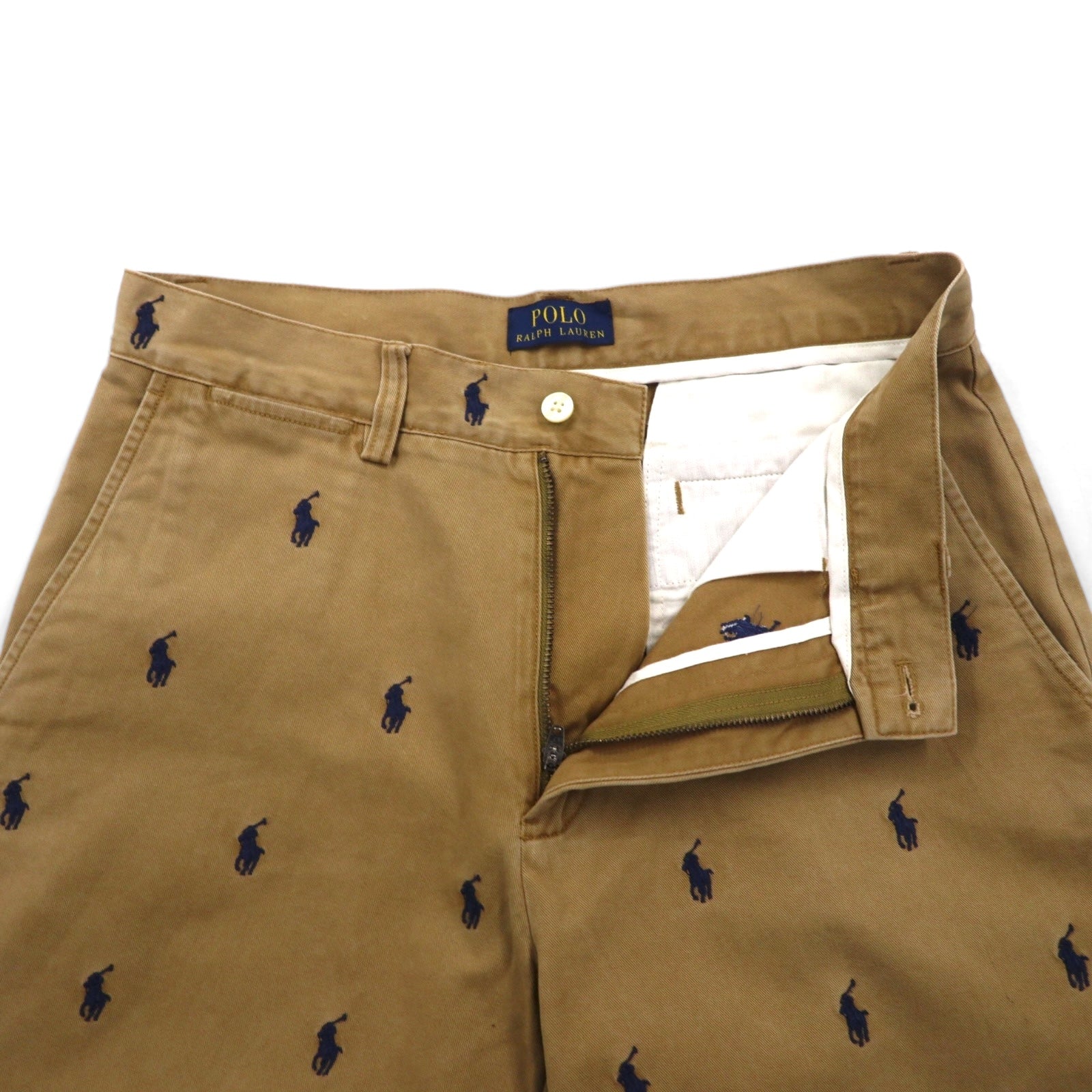 POLO RALPH LAUREN All-Over Pony Embroidered Short Chino Pants, Size S, Beige Cotton