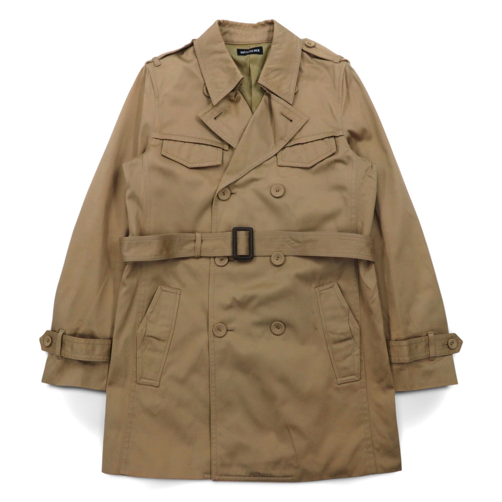 UNTITLED MEN Double-breasted Trench Coat, Large, Beige, Cotton, Belted Waist