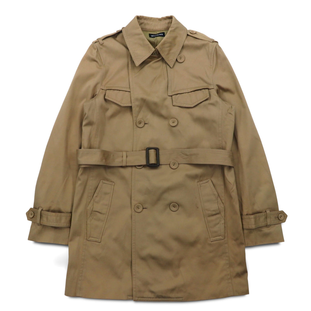 UNTITLED MEN Double-breasted Trench Coat, Large, Beige, Cotton, Belted Waist