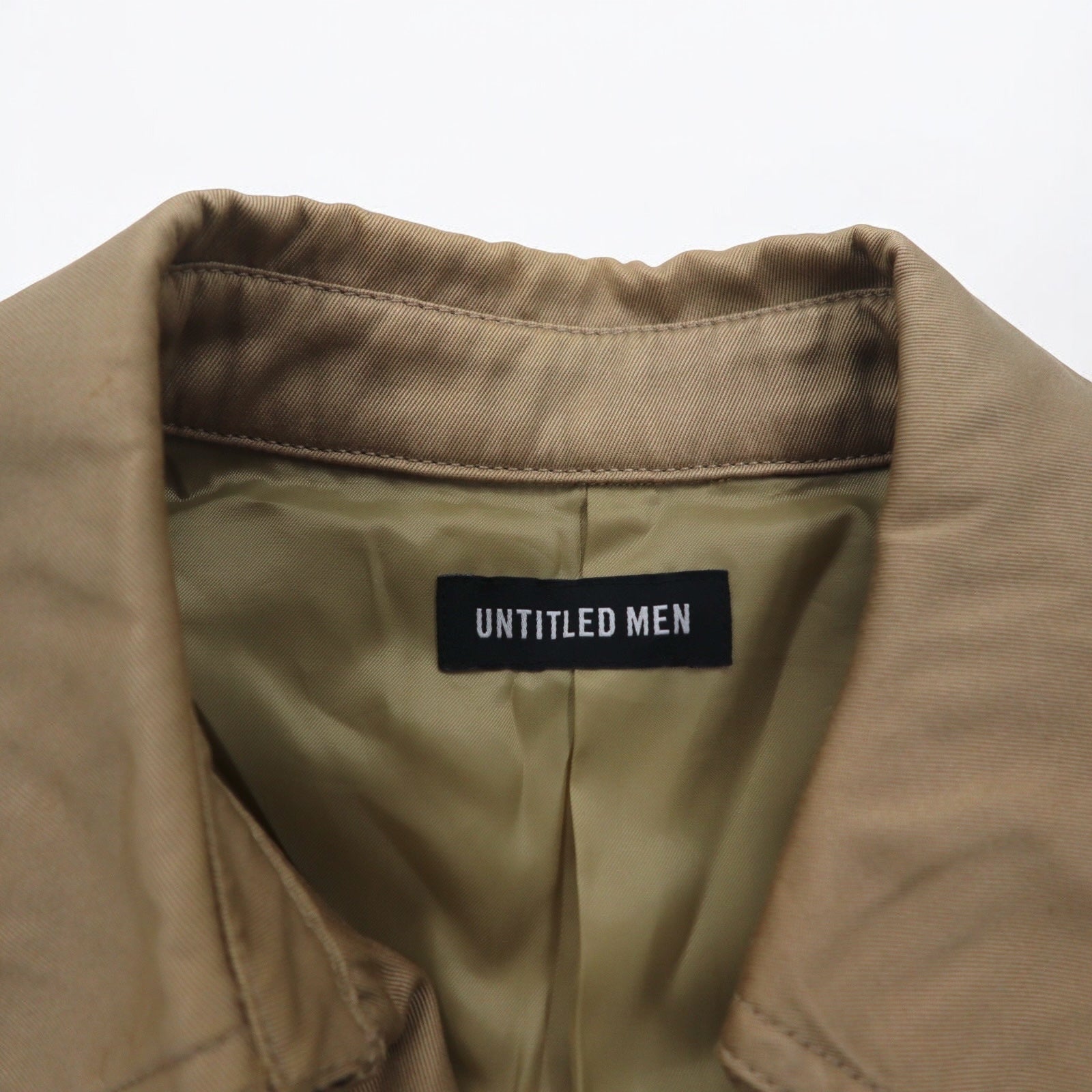 UNTITLED MEN Double-breasted Trench Coat, Large, Beige, Cotton, Belted Waist