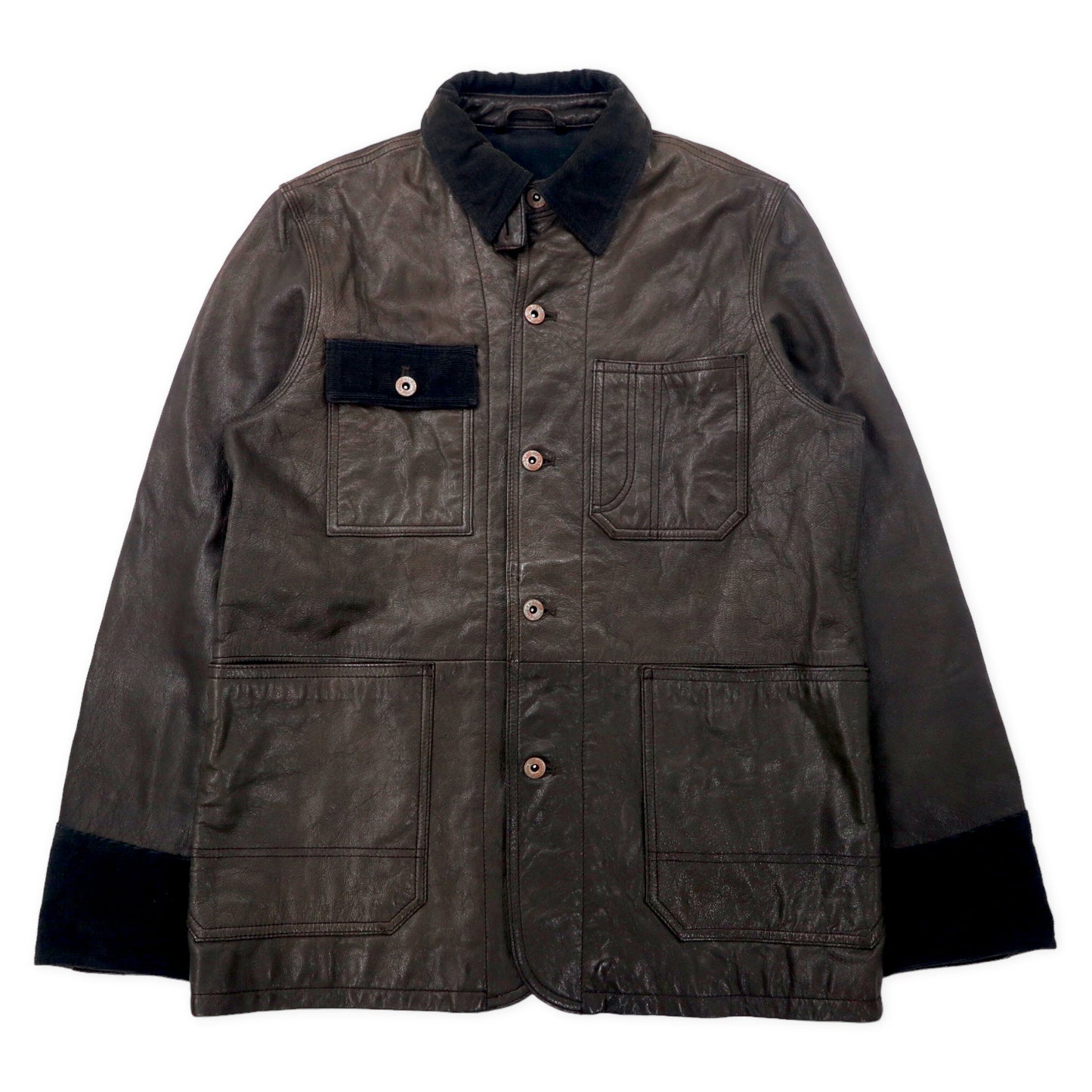 Leather Chore Coat レザーカバーオール M ブラック 山羊革 ゴート