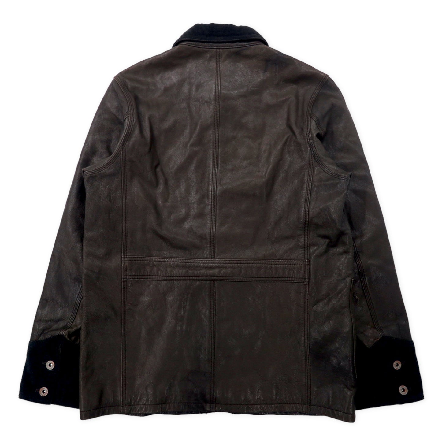 LEATHER CHORE COAT レザーカバーオール M ブラック 山羊革レザー