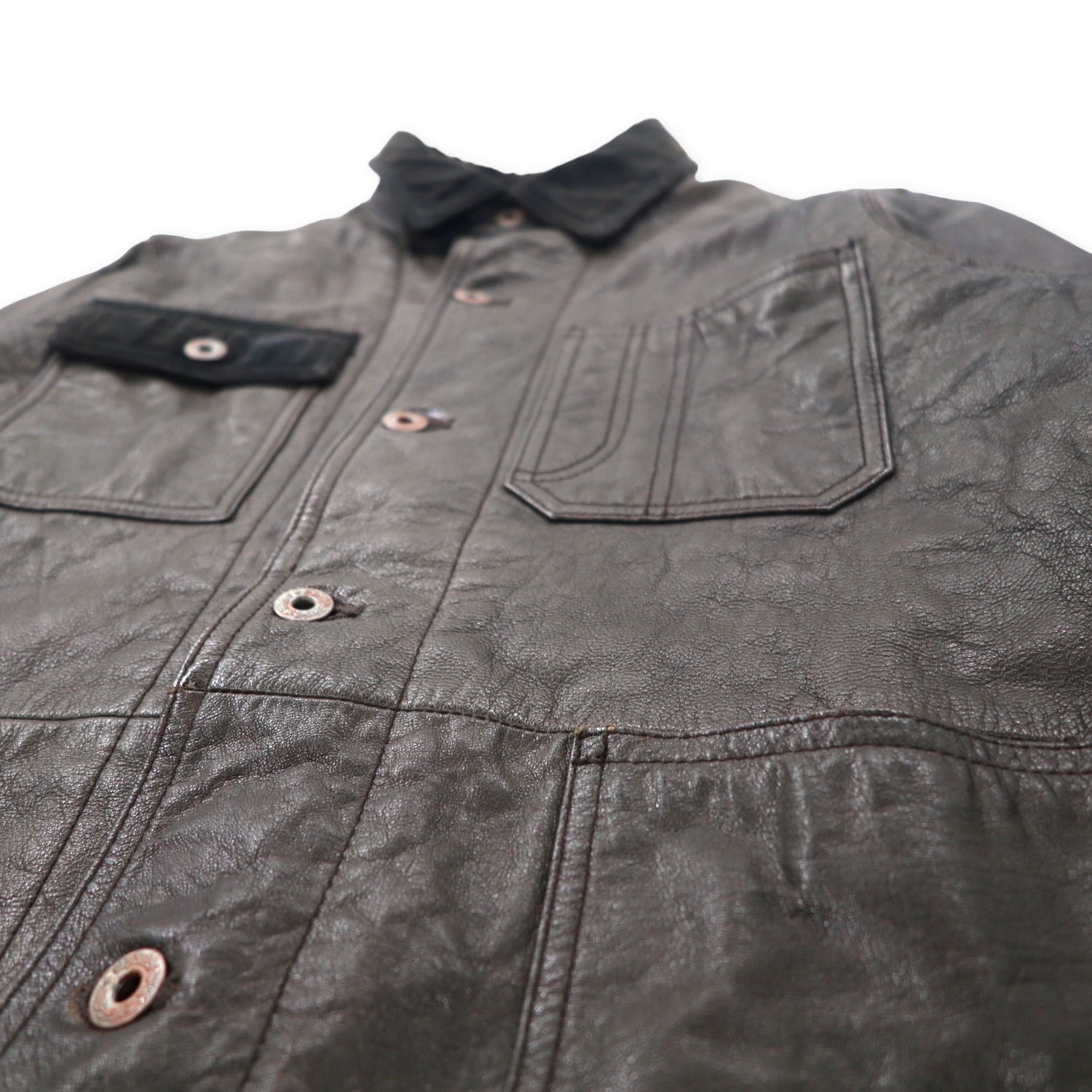Leather Chore COAT Leather Coverall M Black goat goat corduroy Switch  Switching laurel button